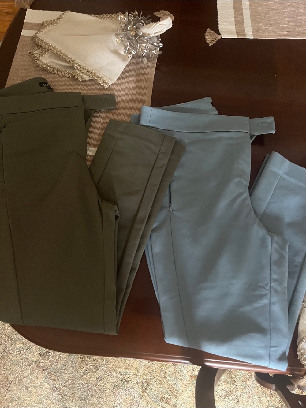 LOFT Tailored High-Waist Trousers in Olive and Light Blue